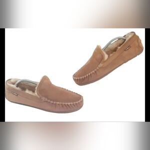 LL Bean Mens Wicked Good Slippers Size 10 Venetian Brown Suede Shearling Moc